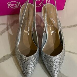 Sugar Silver Sparkle Slingback Heels